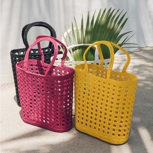 SOLUDOS Ivy Crochet in Sunflower Yellow Basket Purse Straw Beach Bag NEW NWT